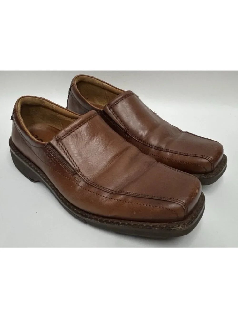 ECCO Holton Apron Toe Loafers Mens 43 9.5-10US Brown Leather Dress Shoes Slip On